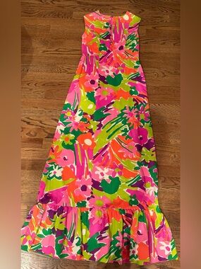 Gregg Draddy vintage Vibrant Floral Maxi dress in Pink & Green Sz 8